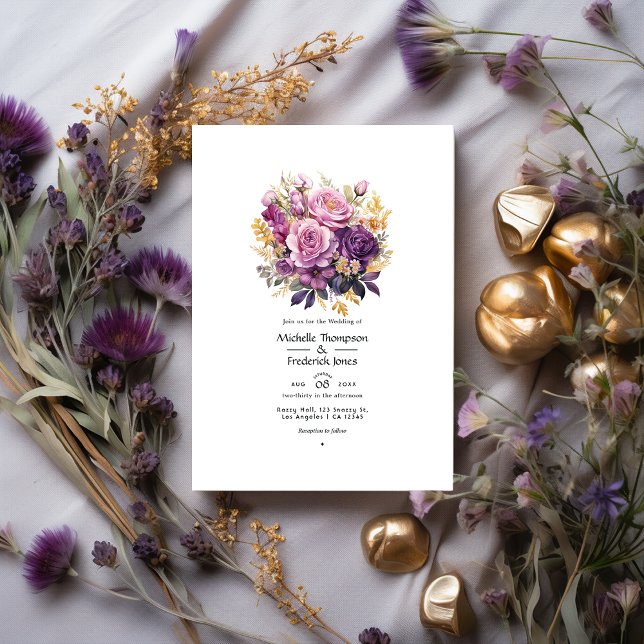 Lila och guld blommande bröllop inbjudningar (Skapare uppladdad)