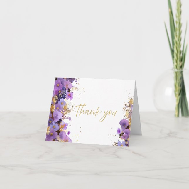 Lila och guld blommig Bat Mitzvah Tack Kort (Framsida)