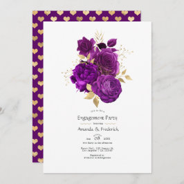 Lila och guld blommig förlovningsfest inbjudningar