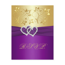 Lila och guld blommig svarsbrevskort