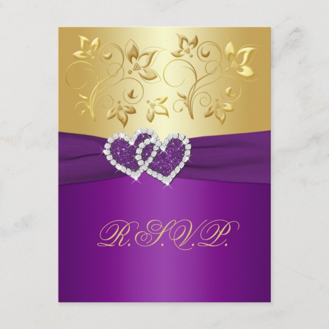 Lila och guld blommig svarsbrevskort OSA kort (Framsida)