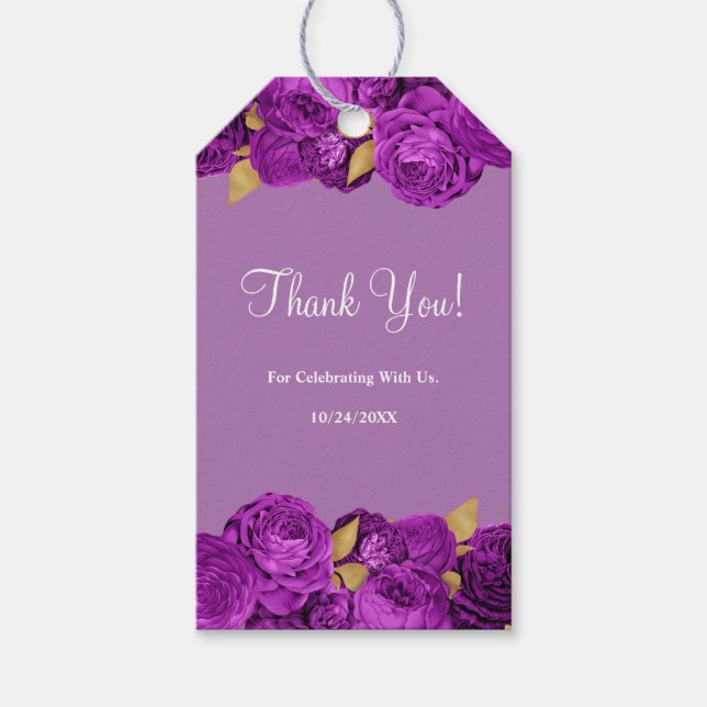 Lila och Guld Blommigt Bröllop Gift-Märkre Presentetikett (Framsidan)