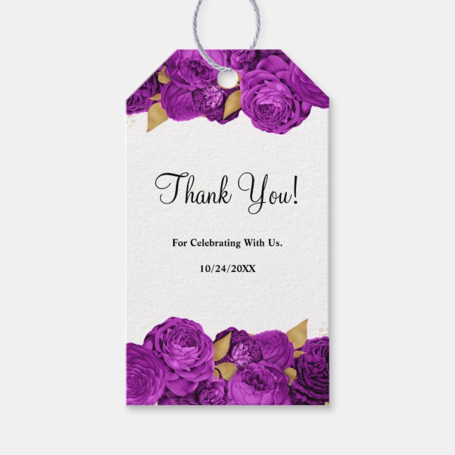 Lila och Guld Blommigt Bröllop Gift-Märkre Presentetikett (Framsidan)