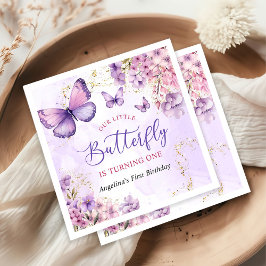 Lila och Guld Blommigt Butterfly 1:a födelsedag Pappersservett