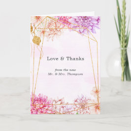 Lila och Guld Blommigt Geometric Bröllop Photo Tack Kort