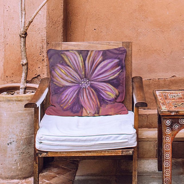 Lila och Guld Blommigt Vattenfärg Vibrant fet stil Kudde (Skapare uppladdad)