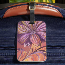 Lila och Guld Blommigt Vattenfärg Vibrant Monogram Bagagebricka