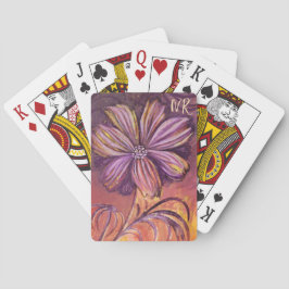 Lila och Guld Blommigt Vattenfärg Vibrant Monogram Casinokort