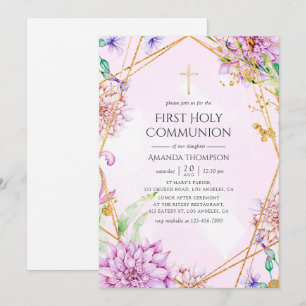 Lila och guld blomstergeometrisk nattvard inbjudningar