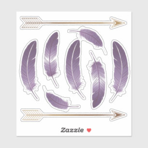 Lila och Guld Boho Feathers and Arrows Scrapbook Klistermärken