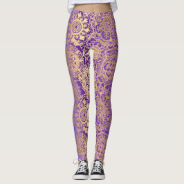 Lila och Guld Boho Mandala Mönster Yoga Leggings