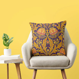 Lila och Guld Botanical Morris Inspired Blommigt Kudde