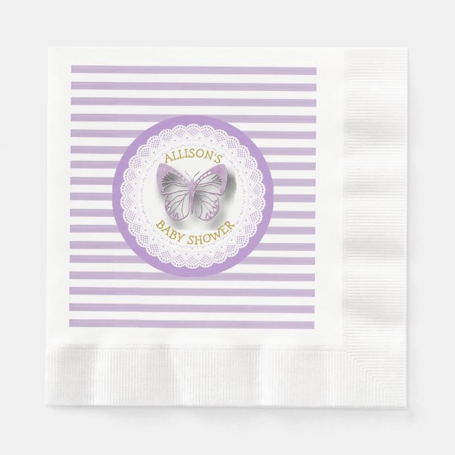 Lila och Guld Butterflies Luncheon Napkins Pappersservett (Framsidan)