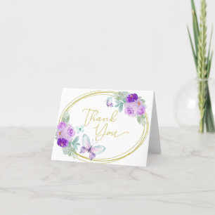 Lila och Guld Butterfly Baby Shower eller Birthday Tack Kort