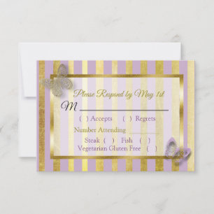 Lila och Guld Butterfly Bröllop OSA Card Kort