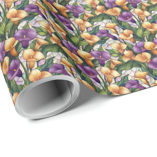 Lila och guld Calla Lily Blommig presentinslagning Presentpapper (Rullad Hörn)