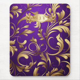 Lila och Guld Damask Monogrammed Musmatta
