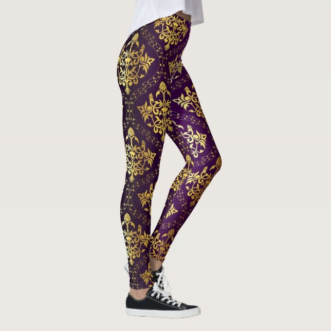 Lila och guld damast leggings (Höger)