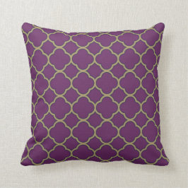Lila och Guld Deep Flora Quatrefoil Decorative Kudde