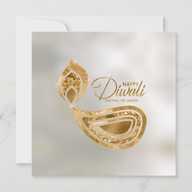 Lila och guld dekorerat Lycklig Diwali-kort Kort (Framsida)