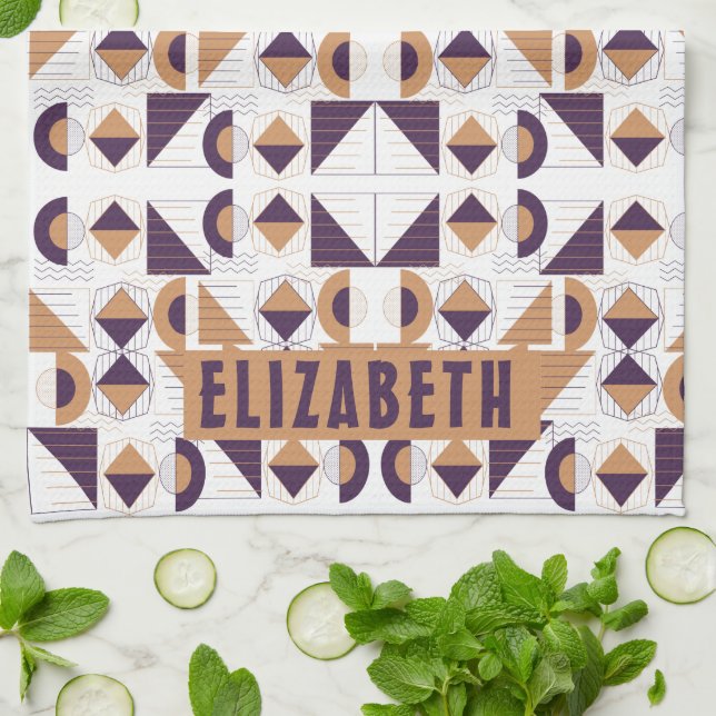 Lila och guld, den estetiska abstrakten Mönster Kökshandduk (Vikta)