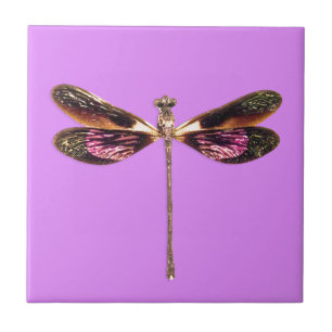 Lila och Guld Dragonfly Kakelplatta