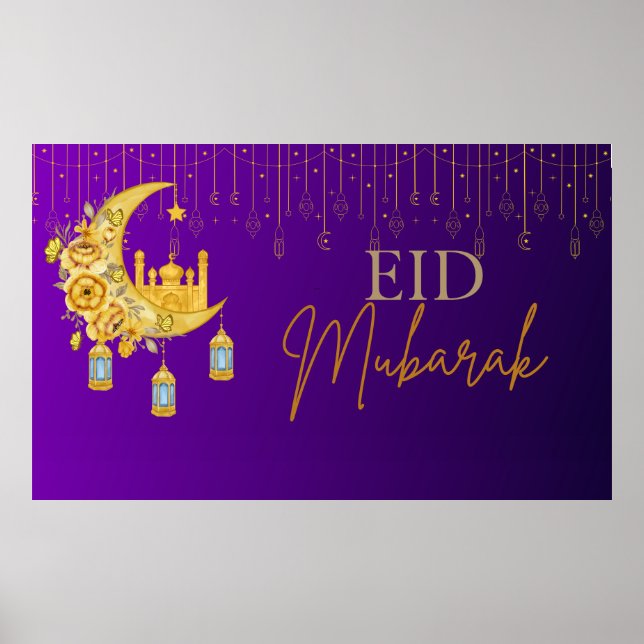 Lila och Guld Eid Mubarak Eid BackDrop Poster (Framsidan)