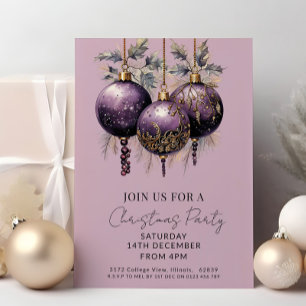 Lila och Guld Elegant, jul Party Inbjudningar