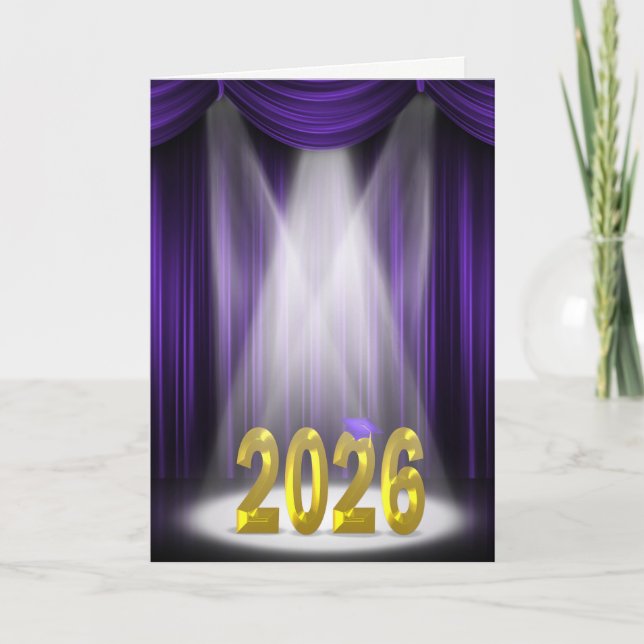 Lila och guld Examen 2026 Skolfärger Kort (Framsida)
