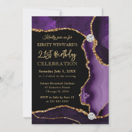 Lila och Guld Faux Glitter Agate Birthday Inbjudningar