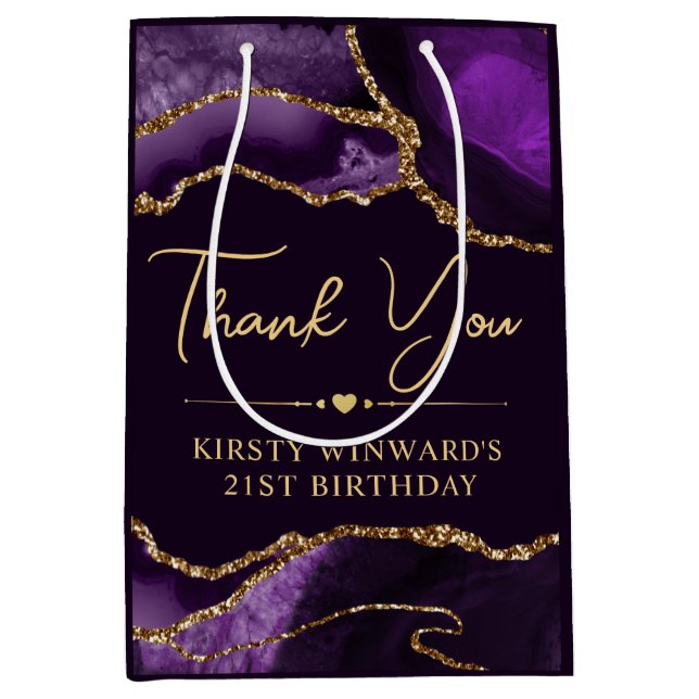 Lila och Guld Faux Glitter Agate Födelsedagsfest (Framsidan)