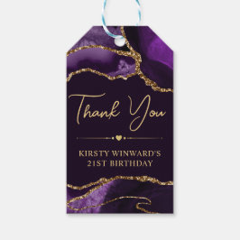 Lila och Guld Faux Glitter Agate Födelsedagsfest Presentetikett