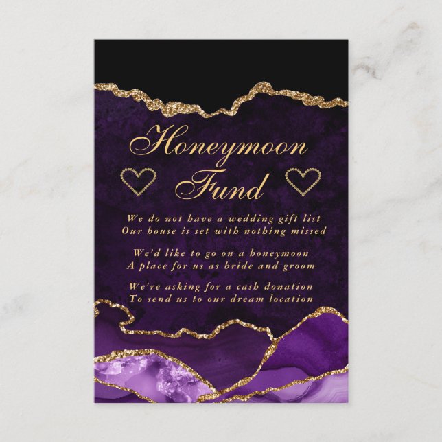 Lila och Guld Faux Glitter Agate Honeymoon Fund Tilläggskort (Framsida)