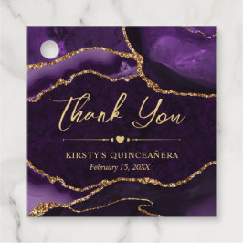 Lila och Guld Faux Glitter Agate Quinceanera Gåvor Etiketter