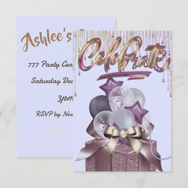 Lila och Guld Firande Inbjudningar (Fram/baksida)
