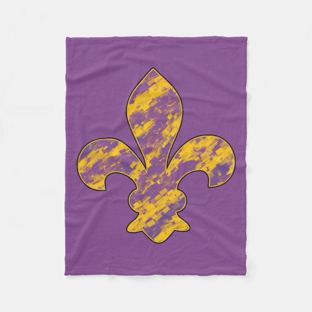 Lila och Guld Fleur de lis Fleece Blanket (Framsidan)
