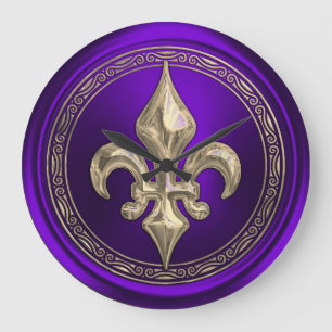 Lila och Guld Fleur de Lis Stor Klocka