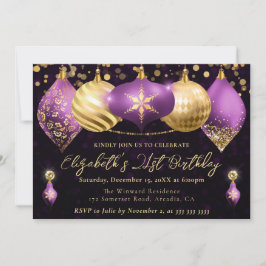 Lila och Guld Födelsedagsfest Baubles Inbjudningar