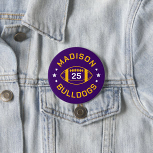 Lila och Guld fotbollsspelare Jersey Number Knapp