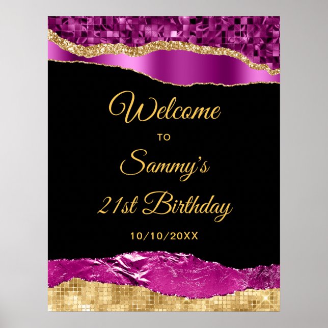 Lila och Guld Glam Tårar Birthday Välkommen Poster (Framsidan)