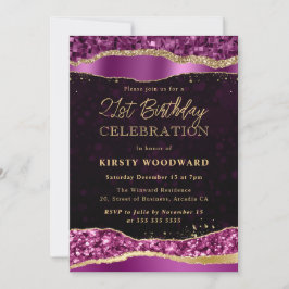 Lila och Guld Glam Tårar Födelsedagsfest Inbjudningar