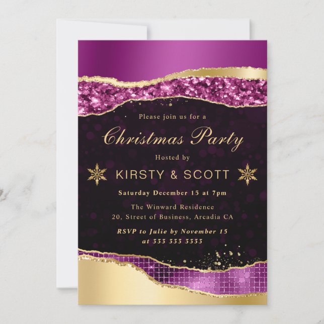 Lila och Guld Glam Tårar jul Party Inbjudningar (Framsida)