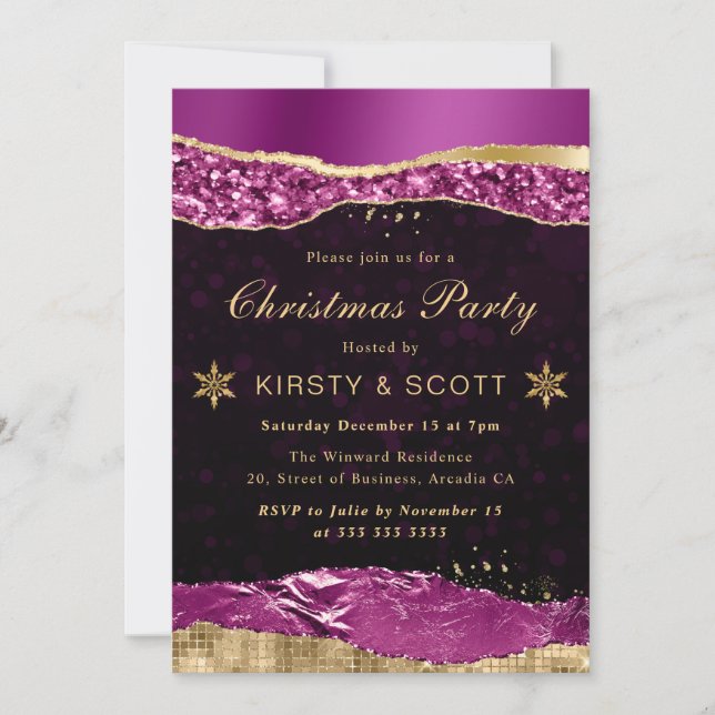 Lila och Guld Glam Tårar jul Party Inbjudningar (Framsida)