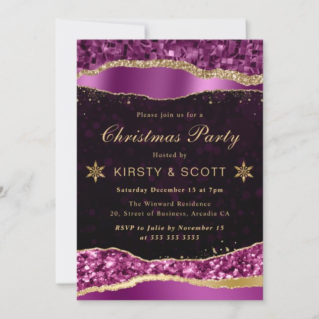 Lila och Guld Glam Tårar jul Party Inbjudningar (Framsida)