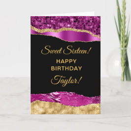 Lila och Guld Glam Tårar Sweet sixteen Kort