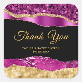 Lila och Guld Glam Tårar Sweet sixteen Tack Fyrkantigt Klistermärke
