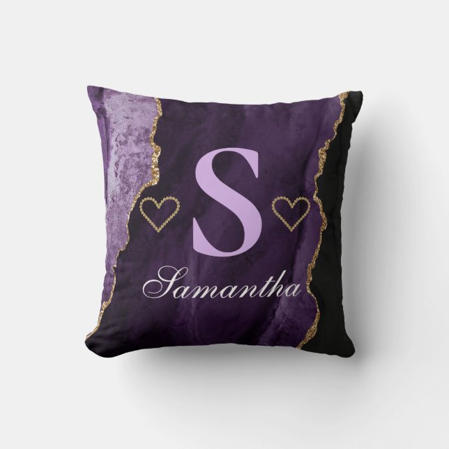Lila och guld Gliter Agate Design Kudde (Framsida)
