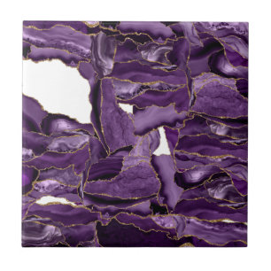 Lila och guld glitter agate kakelplatta