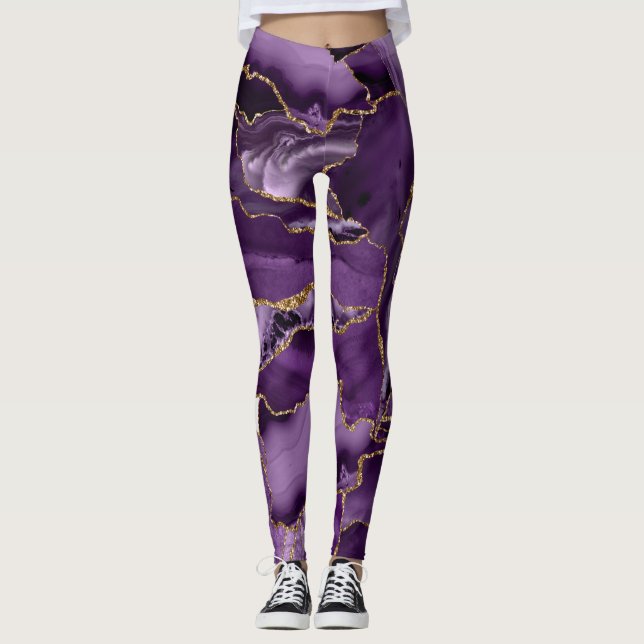 Lila och guld glitter agate leggings (Framsida)