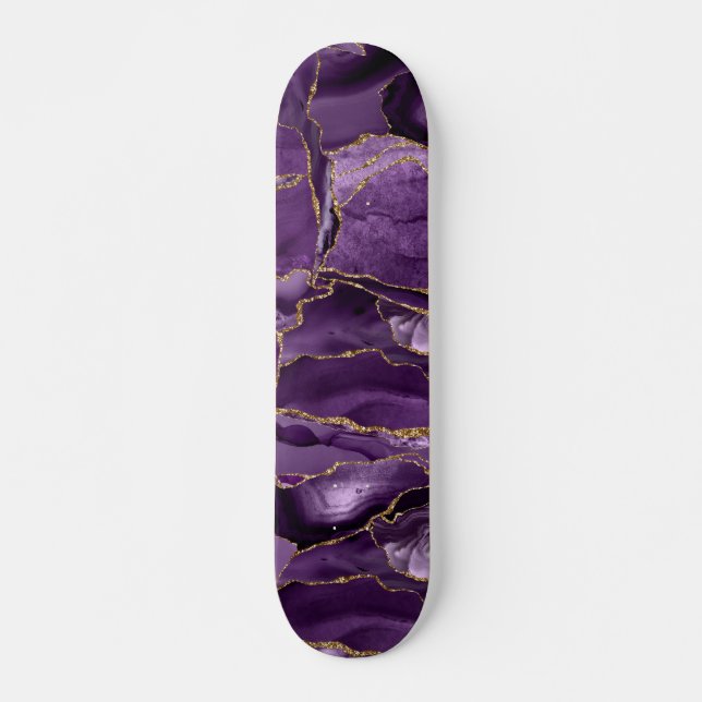 Lila och guld glitter-agate mini skateboard bräda 18,5 cm (Framsida)